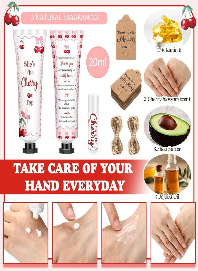 Dimsile 50 Sets 200 Pcs Cherry Baby Shower Gifts Bulk Hand Lotion and Lip Balm Party Favors Theme Baby Shower Travel Size Hand Lotion and Lip Balm with Organza Bags Tags - Image 5